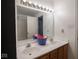 Clean bathroom with double vanity and a large mirror at 3143 Shadow Lake Dr, Indianapolis, IN 46217