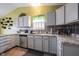 Bright eat-in kitchen featuring stainless steel appliances, light gray cabinets, and tiled backsplash at 5782 Jamestown Square Ln, Indianapolis, IN 46234