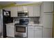 Well-lit kitchen featuring stainless steel appliances, granite countertops, and light gray cabinetry at 5782 Jamestown Square Ln, Indianapolis, IN 46234