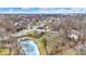 An aerial shot features an upscale community with landscaped properties surrounding a partially frozen lake at 6530 Duck Pond Dr, Fishers, IN 46038