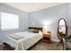 Bright bedroom features a bed with blue pillows, nightstand and standing mirror at 16457 Anderson Way, Noblesville, IN 46062