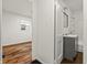 Bathroom beside bedroom has new vanity, shower, and paint at 633 S Grand Ave, Indianapolis, IN 46219