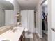 Functional bathroom with a vanity, shower, and access to the walk-in closet at 9703 W Stargazer Dr, Pendleton, IN 46064