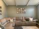Cozy living room features a comfortable sectional sofa, neutral tones, and a gallery wall of framed photos at 971 Alexander St, Greenwood, IN 46143