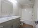 Clean bathroom featuring a vanity with a marble countertop and a shower-tub combination at 7302 N Banta Rd, Bargersville, IN 46106