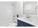 Stylish bathroom with a modern vanity and tiled shower at 453 Carol Dr, Greenwood, IN 46143
