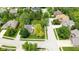 Aerial view of the home showing manicured lawn, mature trees, and neighborhood street at 5208 Clear Lake Ct, Carmel, IN 46033