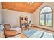 Sunlit office featuring hardwood floors, vaulted ceilings, large window, and desk area at 4030 W 193Rd St, Westfield, IN 46074