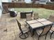 Backyard patio with outdoor dining table, seating, and a fire pit with lush green grass at 8048 Garden Ridge Rd, Indianapolis, IN 46237