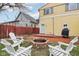 A cozy backyard featuring a fire pit, seating area, and a storage shed at 854 W Roache St, Indianapolis, IN 46208