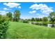 Scenic backyard with lush greenery and a tranquil pond, offering a serene and picturesque view at 1393 N Salem Ct, Greenfield, IN 46140