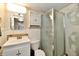 Bathroom features a glass-doored shower, vanity, and toilet; it awaits personalized renovation at 613 S Mickley Ave, Indianapolis, IN 46241