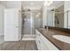 Bright bathroom featuring a shower, double vanity, and modern finishes at 848 Kinzer Ave, Carmel, IN 46032