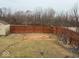 Fenced backyard with lush lawn, mature trees, and lots of space for activities at 4050 Harmony Dr, Indianapolis, IN 46221
