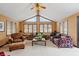 Bright living room featuring large windows, vaulted ceiling, comfortable seating, and a ceiling fan at 8316 Hill Gail Dr, Indianapolis, IN 46217