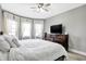 Relaxing bedroom with large windows, soft lighting, TV on dresser, and comfortable bed at 3145 N New Jersey St, Indianapolis, IN 46205