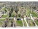 An aerial view of a residential area shows homes with manicured lawns and mature trees at 7089 W 150 N, Greenfield, IN 46140