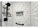 Shower featuring white subway tile, black accents and glass door at 7089 W 150 N, Greenfield, IN 46140