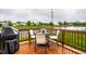 Outdoor deck with table, chairs, and grill overlooking a scenic pond at 5650 Goodwin St, Indianapolis, IN 46234