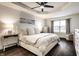 Bright bedroom featuring modern furniture, a ceiling fan, and tray ceiling at 5650 Goodwin St, Indianapolis, IN 46234