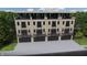 Modern townhome featuring a brick facade, private balconies, and individual garages at 124 1St. Se Ave, Carmel, IN 46032