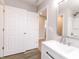 Bathroom with vanity and modern sink offering a glimpse into other rooms at 1305 W 23Rd St, Indianapolis, IN 46208