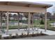 Community picnic shelter showing picnic tables, metal beams, and tennis court in the background at 1704 N Winthrop Rd, Muncie, IN 47304