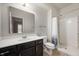 Bathroom featuring a vanity, toilet, and shower with curtain at 4431 Hickory Stick Row, Greenwood, IN 46143