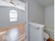 View of the bathroom through the door, the bedroom is off to the left and it features wood floors at 6608 Rushing, Noblesville, IN 46062
