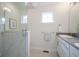 Light and bright bathroom featuring a glass shower and white cabinets at 206 N Hamilton Ave, Indianapolis, IN 46201