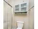 Efficient bathroom with a shower, toilet, and storage cabinet for toiletries, showcasing practicality at 21360 Oakview Dr, Noblesville, IN 46062