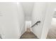 Carpeted stairwell leading downwards with a wood-trimmed handrail and a door at the bottom at 5421 Landing Place Ln, Noblesville, IN 46062
