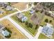 Aerial view featuring a manicured lawn, a swimming pool, and tree lined streets in a neighborhood at 1032 Westview Point Dr, Columbus, IN 47201