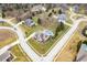 Aerial view of a neighborhood featuring a home with a pool and lush landscaping at 1032 Westview Point Dr, Columbus, IN 47201