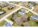 An aerial view of a neighborhood featuring well-manicured lawns and a home with a swimming pool at 1032 Westview Point Dr, Columbus, IN 47201