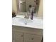Bathroom vanity featuring white countertop, a mirror, and wood cabinets at 8501 Canterbury E Sq, Indianapolis, IN 46260