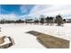 A snowy backyard with single Gathering homes in the background at 9239 Stones Ferry Way, Indianapolis, IN 46278