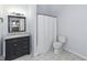 Bathroom featuring neutral paint, vanity with mirror, and white shower curtain at 2914 N Delaware N St, Indianapolis, IN 46205