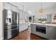 Modern kitchen features stainless steel appliances, gray cabinets, and an open layout to the living area at 9046 Pinecreek Ct, Indianapolis, IN 46256