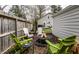 Backyard scene with a fire pit and Adirondack chairs on mulch at 5626 Winthrop Ave, Indianapolis, IN 46220