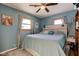 Comfortable bedroom with blue walls, offering a relaxing retreat with natural light from two windows at 115 N Spring St, Greenfield, IN 46140