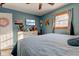 Serene bedroom showcasing a cozy blue color palette, complete with dresser, and window at 115 N Spring St, Greenfield, IN 46140