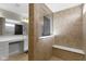 Bright bathroom featuring a vanity with drawers and cabinet space and a walk-in shower with a built-in seat at 6705 Park Grove Blvd, Whitestown, IN 46075