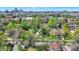 Expansive aerial view of a neighborhood with mature trees and the city skyline on the horizon at 828 Woodruff Place Middle Dr, Indianapolis, IN 46201