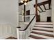 Elegant staircase features dark wood trim, white risers, and a view of the upper level at 828 Woodruff Place Middle Dr, Indianapolis, IN 46201