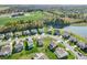 Picturesque aerial view of a neighborhood with tree-lined streets and a serene pond at 12650 Sunrise Dr, Noblesville, IN 46060