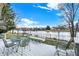 Water view from backyard deck with table and chairs, ideal for relaxing and entertaining at 1852 Lakeside Ln, Indianapolis, IN 46229