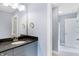 Well-lit bathroom with a modern vanity and a partial view into the shower area at 20451 Chatham Hills Blvd, Westfield, IN 46074