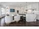 Modern kitchen features white cabinets, marble countertops, and island seating, perfect for entertaining at 333 Massachusetts Ave # 801, Indianapolis, IN 46204