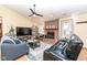 Cozy living room featuring a brick fireplace, large windows, and comfortable seating at 7344 Quartz Rock Rd, Indianapolis, IN 46236